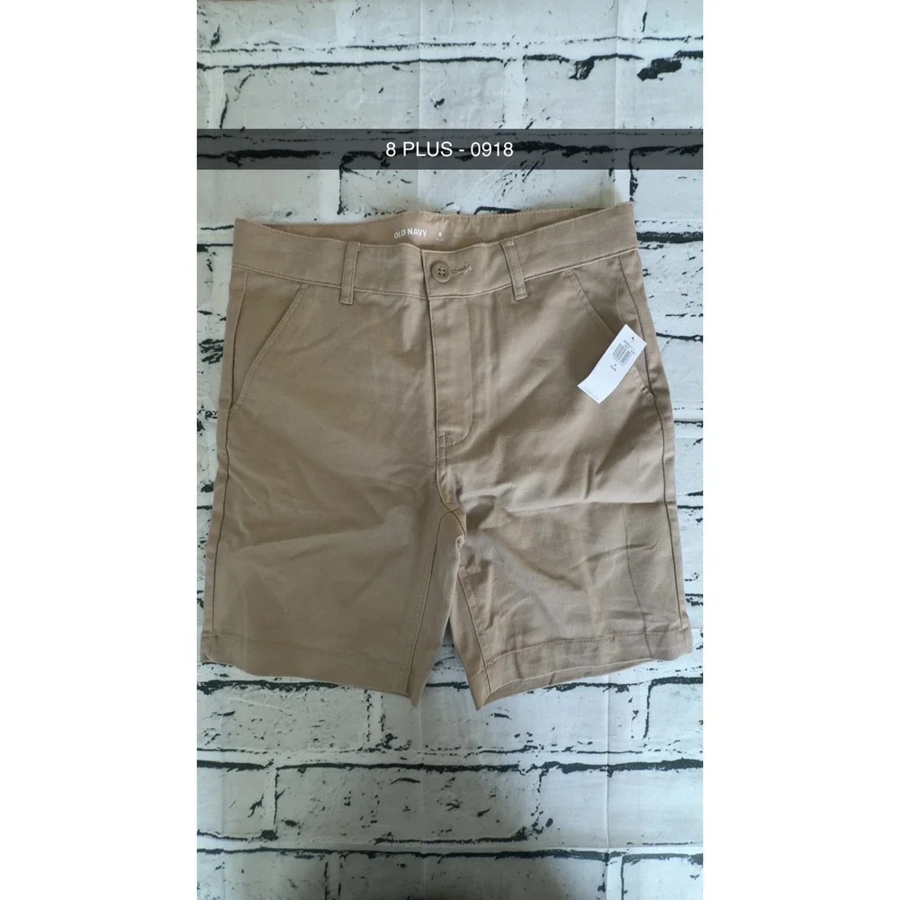 Old Navy Boys Khaki Chino Shorts Tan Flat Front Adjustable Waist 8 Plus NEW